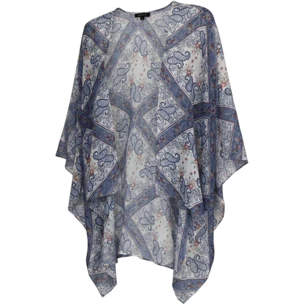 Lane Bryant Blue Paisley Bandana Print Sheer Kimono Wrap One Size
